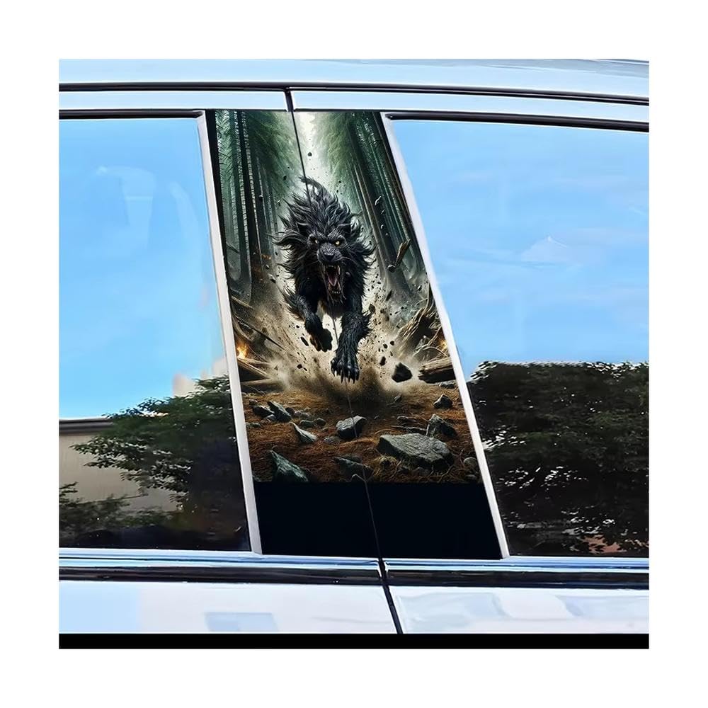 Dabhuoc One Color Car Parts 2 Pcs Car Window Pillar Stickers Demon Wolf Pattern Scratch Resistant Film