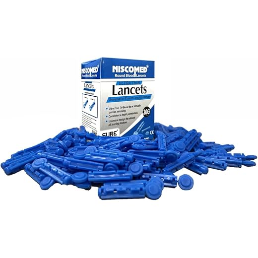 Niscomed Glucometer Round Blood Lancets, supports Dr. Morpen, Accusure, Control D Lancing Devices, Round Lancet Needle, Vital Round Glucometer Lancets (100 Pieces) - Blue