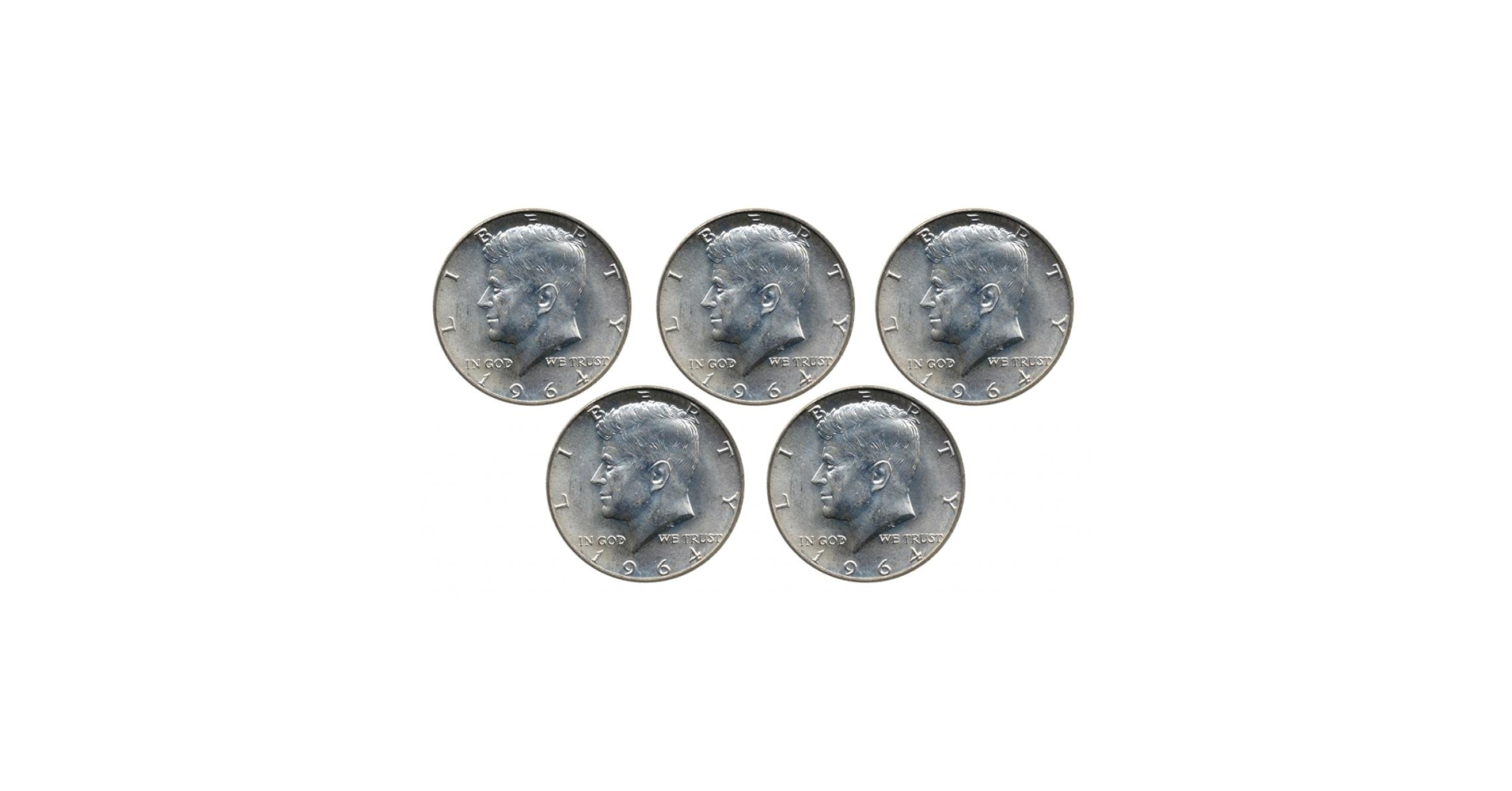 1964 No Mint Mark Set of 5-90% Silver John F Kennedy JFK
