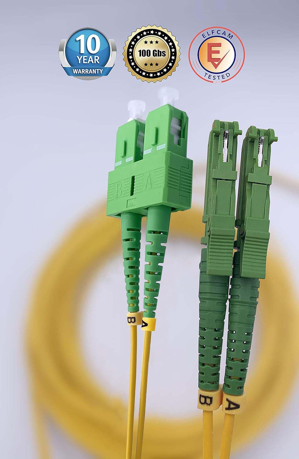 Elfcam® - 30m Câble à Fibre Optique E2000/APC à SC/APC,Monomode Duplex, Jarretière Optique 9/125μm OS2 2.0mm G652D LSZH, Jaune(30M)