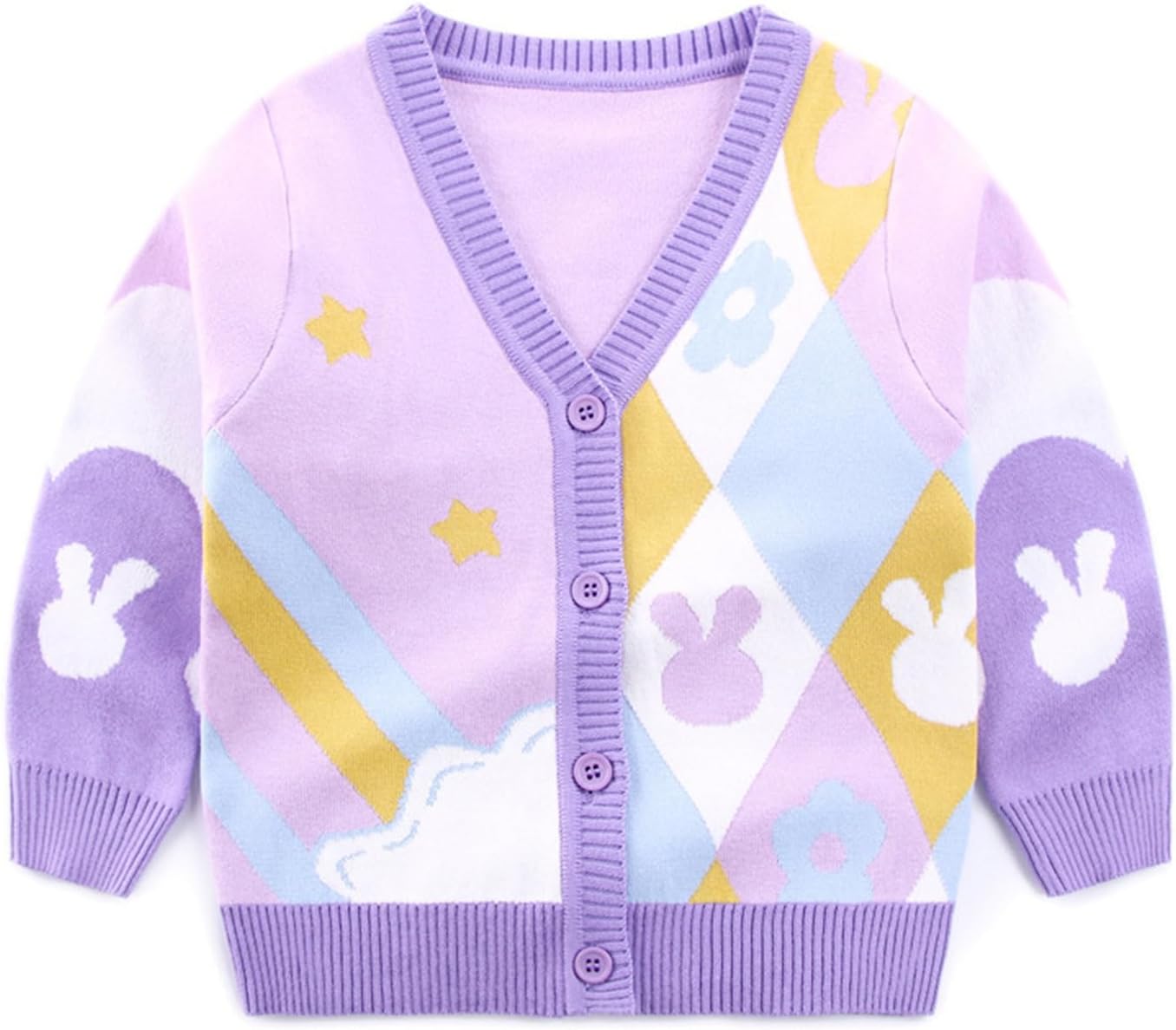 HIKIDSGirls Knitwear Jumper Bear Rabbit Winter Baby Knitted Sweater Christmas Toddler Pullover Kids Long Sleeve Round Neck Knit Cardigan 2-7 Years