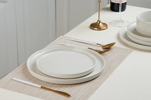 famiware Nebula 6 Pieces Salad Plates Set, 8" Dessert Plates, Scratch Resistant, Stoneware Dinnerware, Kitchen Modern Rustic Serving Dishes, White