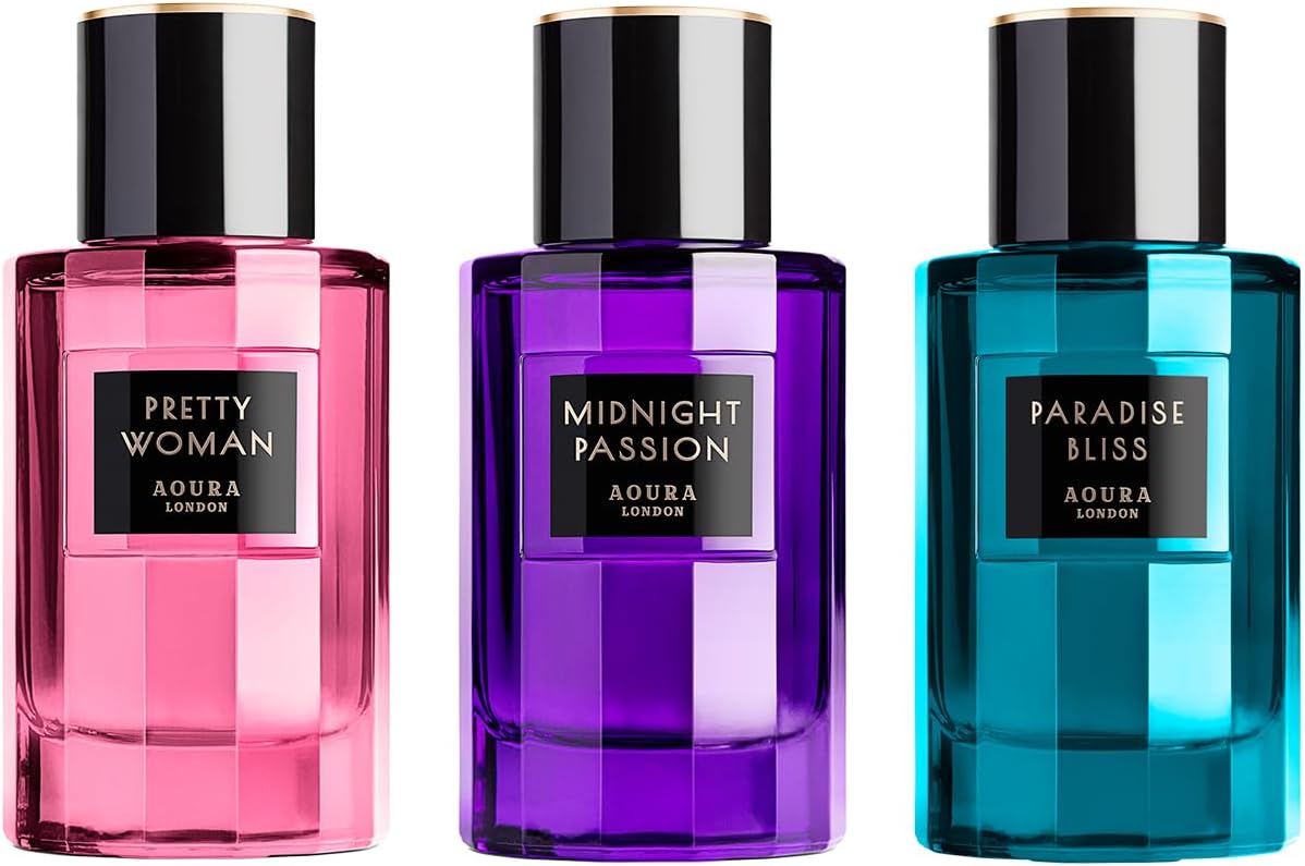 Aoura Eau de Parfum Mixed Fragrance Perfume Bundle, Midnight Passion, Pretty Woman & Paradise Bliss (3 x 100ml)