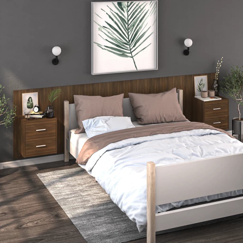 Comodino a Muro Rovere Marrone in Legno Multistrato per Soggiorno e Camera da Letto, Mobile Sospeso con Design Moderno e Facile da Pulire, Ideale per Ottimizzare Spazio
