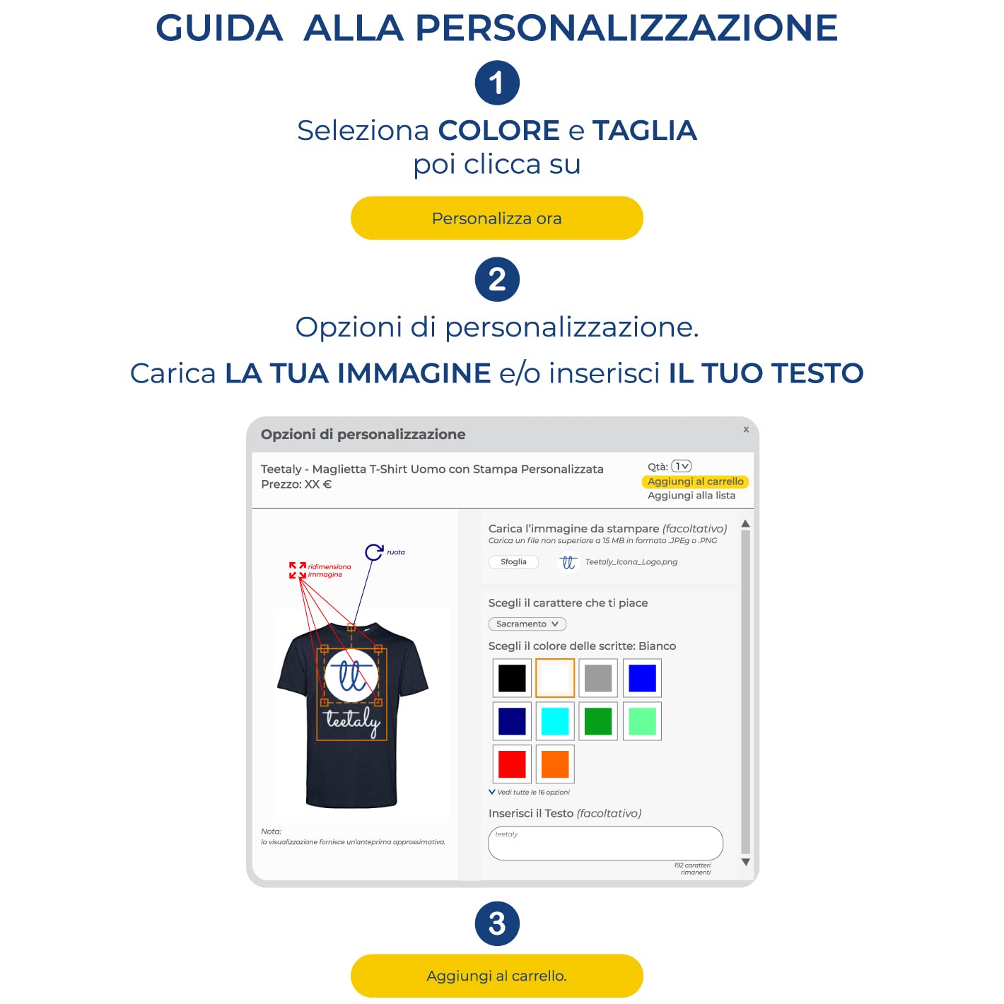 Teetaly Maglietta T-Shirt Personalizzata Stampa Fronte Retro Uomo in Cotone Organico