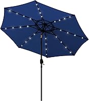 Blissun 9FT Solar Patio Umbrella with 32 LED Lights, Tilt & Crank - Navy Blue Outdoor Shade for Garden, Deck, Pool, Beach