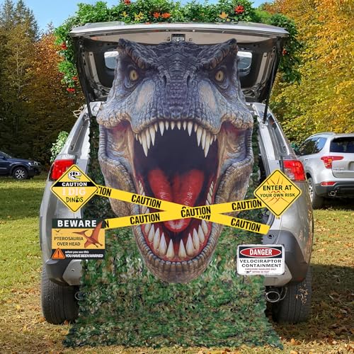 Presentastic Halloween Dinosaur Trunk or Treat Car Decorations Kit for SUV, Car-Safe & Reusable Realistic Dino Tarp & Stickers for Jurassic Park Theme Party Haunted House Archway Garage Decor -13Pcs - image 8