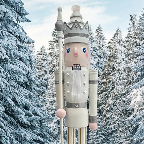 Nussknacker Figur 180 cm 16 CDL 180 cm Weiß Gold glänzend Weihnachtsdeko Holz Nussknacker König...