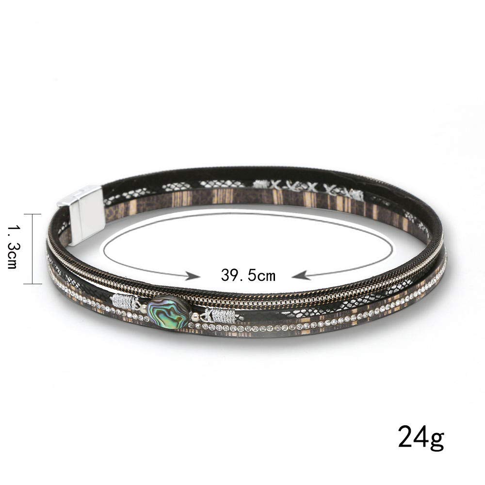Lederarmband für Frauen, mehrschichtige Vintage Lederarmband Schwarzes kreativer Abalone-Schalenarmband Zirkon Magnet Schnalle Armband Temperament Personalisierte Schmuck Personalisierte Kleidung
