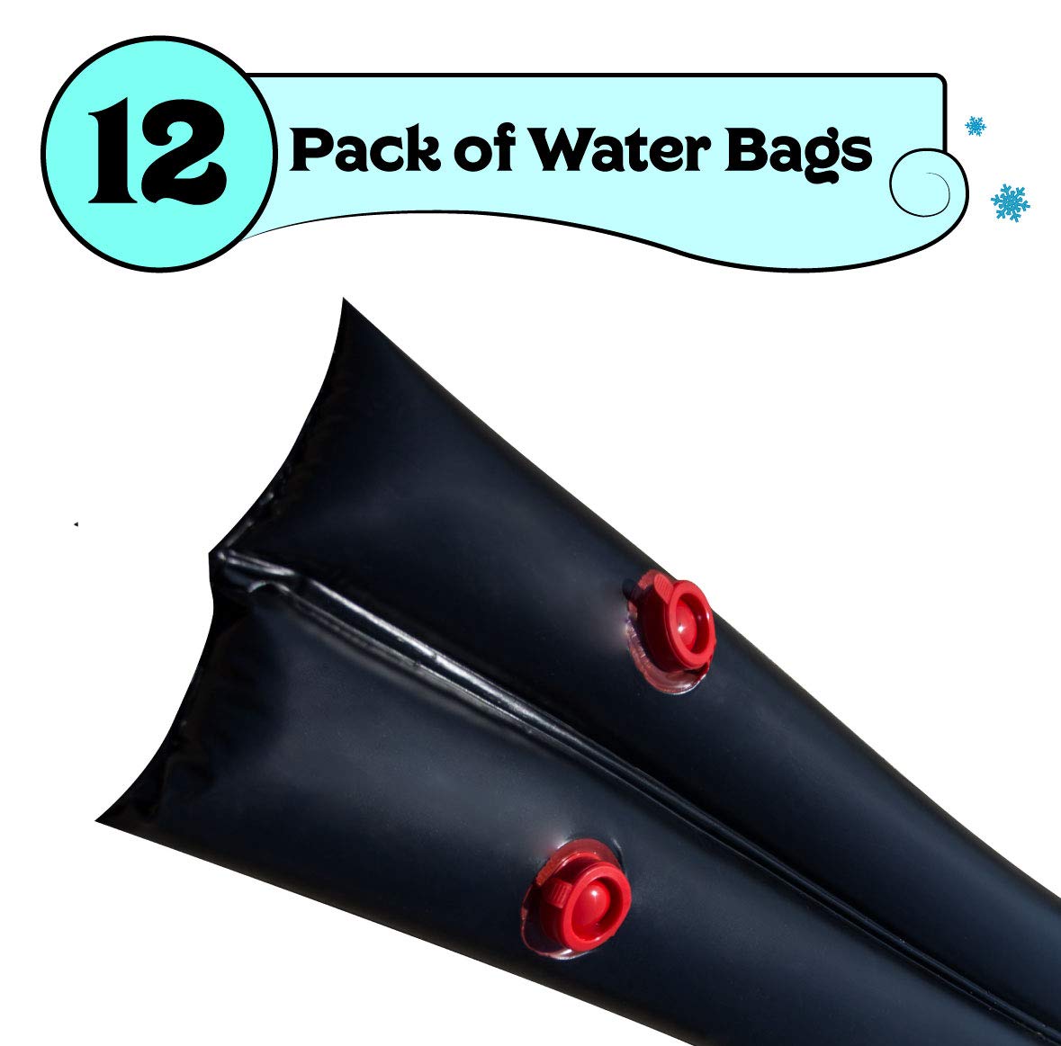 Buffalo Blizzard Black 8-Foot Long Double Chamber Water Bags | 12 Pack | 22-Gauge Heavy-Duty Vinyl Material | Secures Winter Cover to Rectangular Swimming Pools
