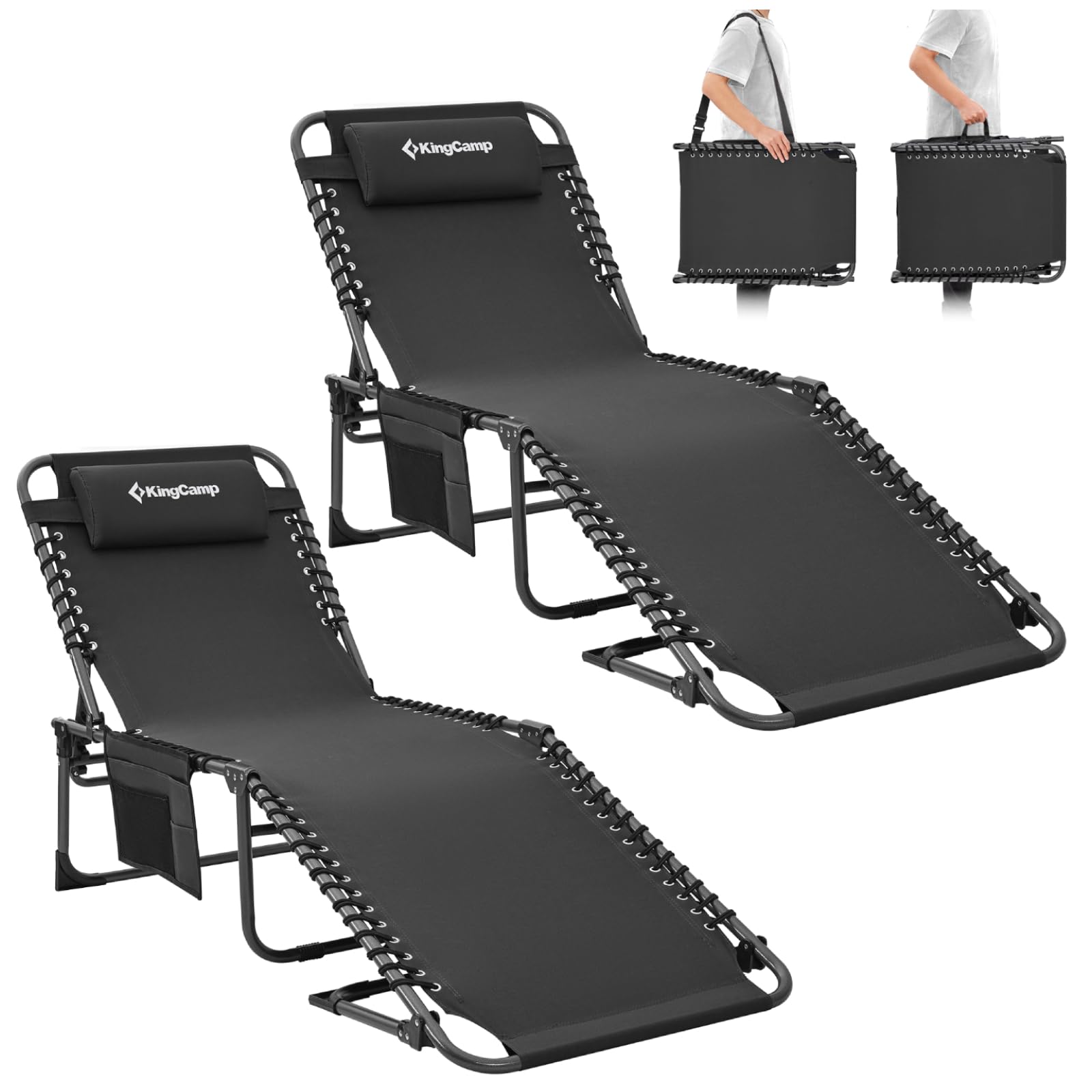 KingCamp Sonnenliege Klappbar 5-Verstellbarer Rückenlehne, Gartenliege klappbar Liegestuhl Strandliege Campingliege Klappbett mit Kopfkissen für Strand Garten Terrasse Pool Camping Outdoor Indoor