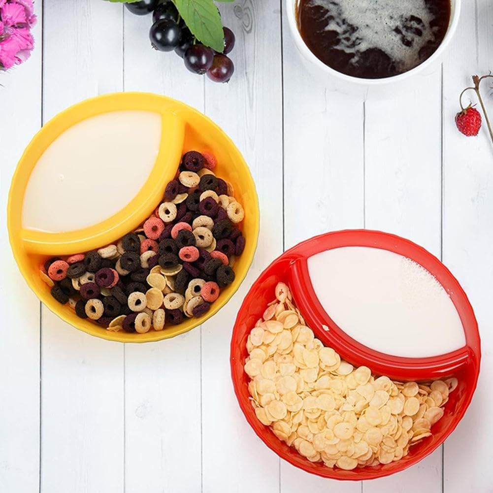 Bols empilables avec section à tremper, bols à frites et à tremper, bols à céréales divisés, bols à cracker, bols de service en plastique, collation polyvalente, yaourt divisé, flocons d'avoine,
