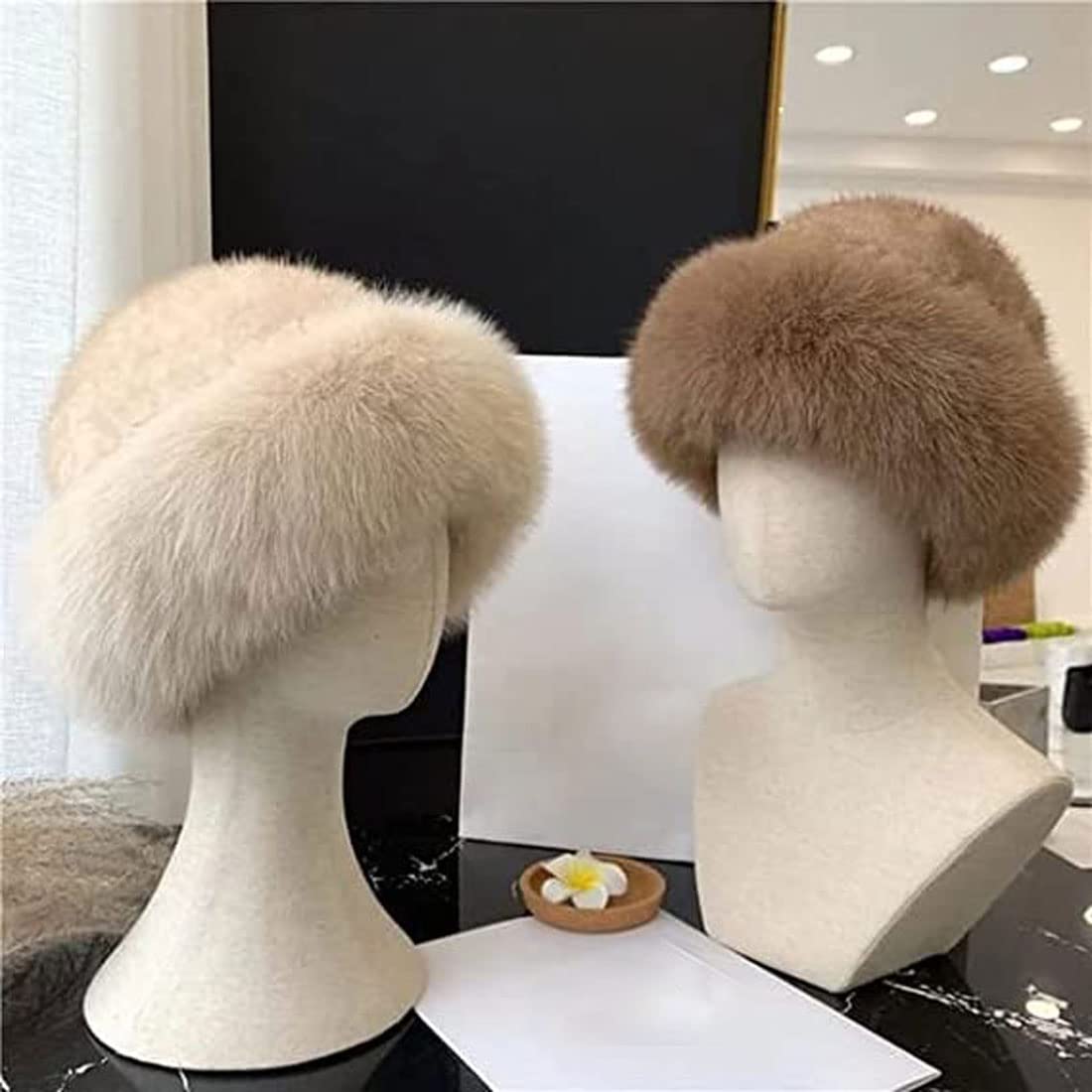Women's Winter Furry Hat,Bonnet d'hiver en Fausse Fourrure pour Femmes,Élégante,Thermiques,Russe Fashion,Chapeau de Trappeur Hiver,Chapeau en Peluche Extensible