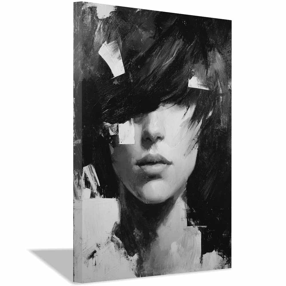 Huyeei Black And White Black White Abstract Art Canvas Paintings Human Face Painted Grey Neutral Wall Art For Living Room, For Bathroom Hallway, Bedroom Etc.(Black And White)-70X100cm Framed