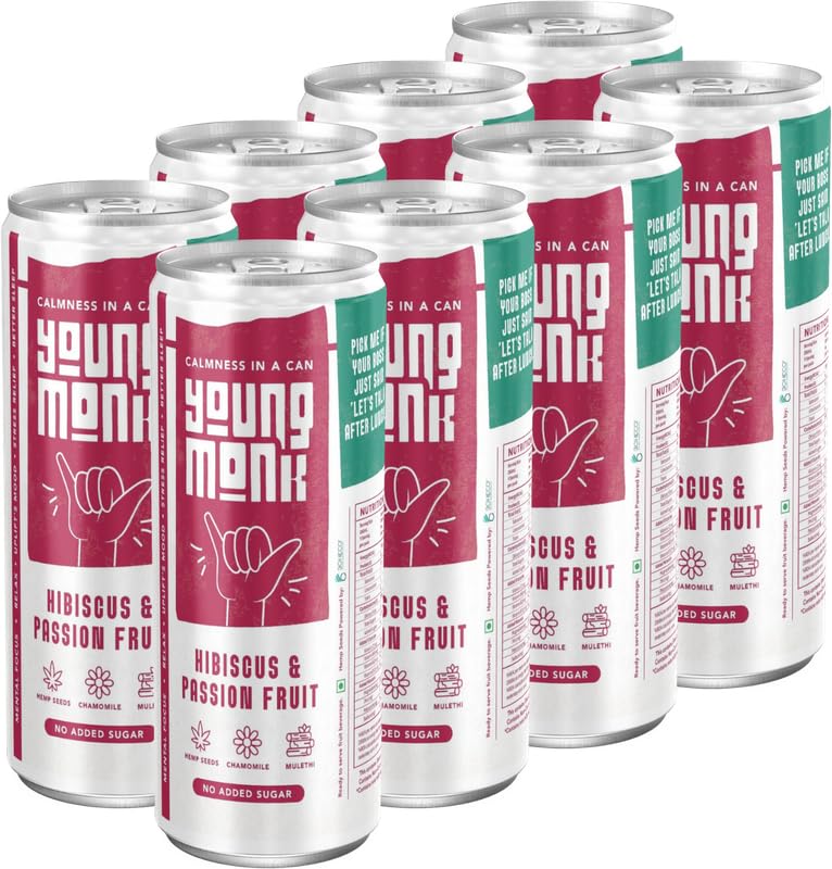 Image of YOUNG MONK Calmness Drink Hibiscus & Passion Fruit Flavour | Ready to Drink Refreshing Beverage | Zero Added Sugar | Floral Hibiscus with Tropical Passion Taste | for Home & Travel (Pack 8)