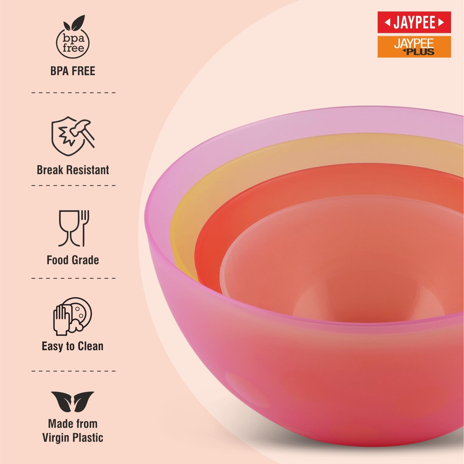 Jaypee Plus Mixing Bowl Set of 4 | Mixing Bowls for Kitchen | Mixing Bowl for Cake Batter | Snack Bowls Set of 4 | Multipurpose Bowl Big Size, Multicolour 2