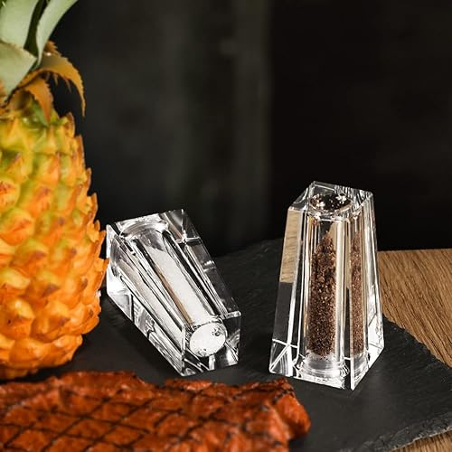 Miniatura 5 de SIYOUKI Juego de 2 saleros y pimenteros recargables de cristal para condimentos, para sal, pimienta blanca y negra, tarros de especias, sal de