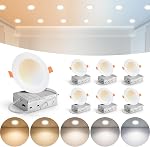 MAILCOS paquet de 6 4 1 cm 5CCT Ultra-mince LED Lumière de plafond encastrée avec boîte de jonction, 2700K-5000K Sélectionnable, 810LM Haute Luminosité, Éclairage de Wafer sans canif, 9W 120V, ETL