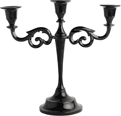 Rely+ Candelabro de 3 brazos con portavelas cónicos para decoración de interiores, cocina, mesa, velas, candelabro para centro de mesa (negro Negro