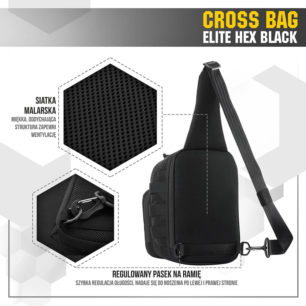 M-Tac Cross Bag Elite wielofunkcyjna torba typu sling do aktywności na świeżym powietrzu, wędrówek, uprawiania sportu, Multicam Black/Black