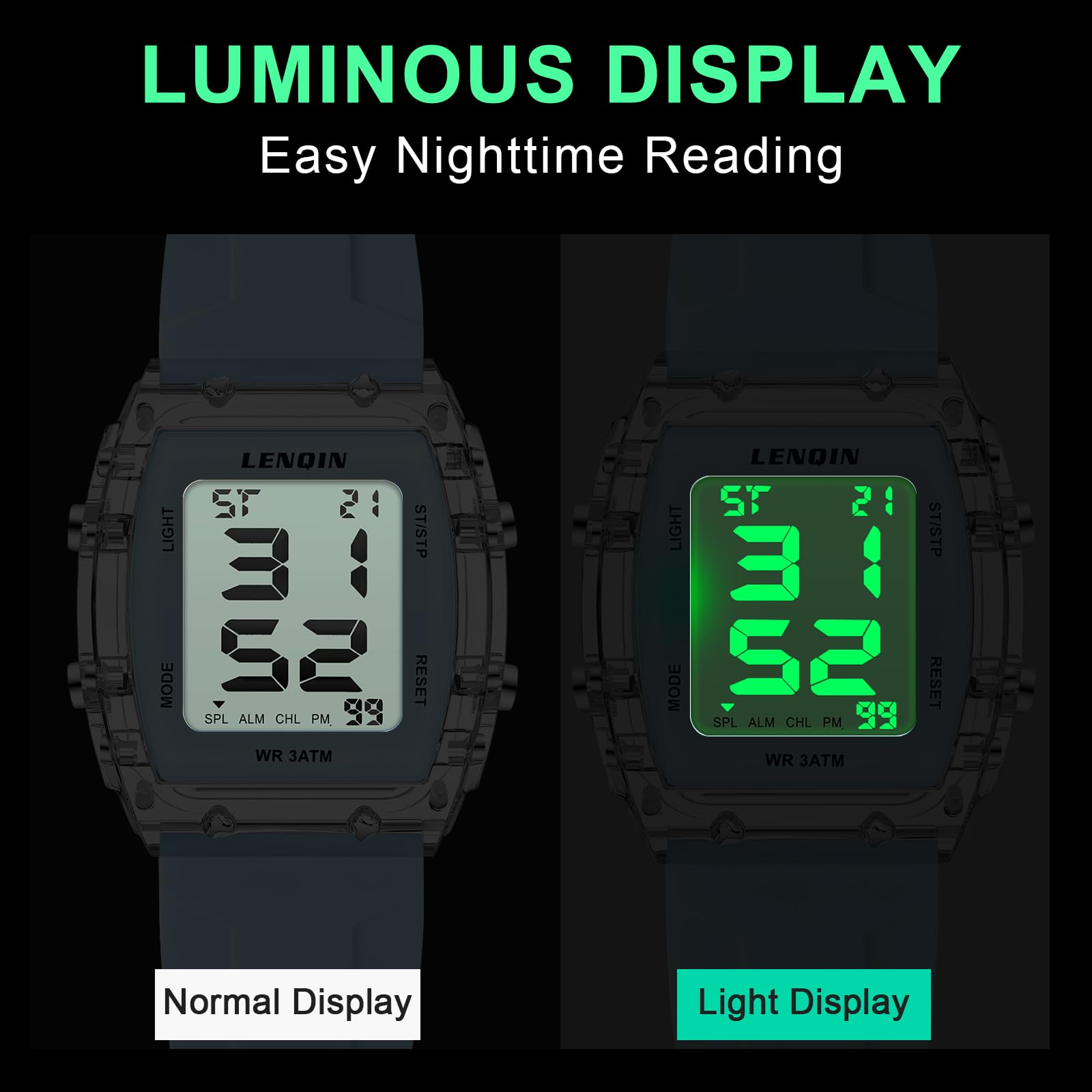 LN LENQIN Digitale wasserdichte Damen-Sport-Armbanduhr für Damen