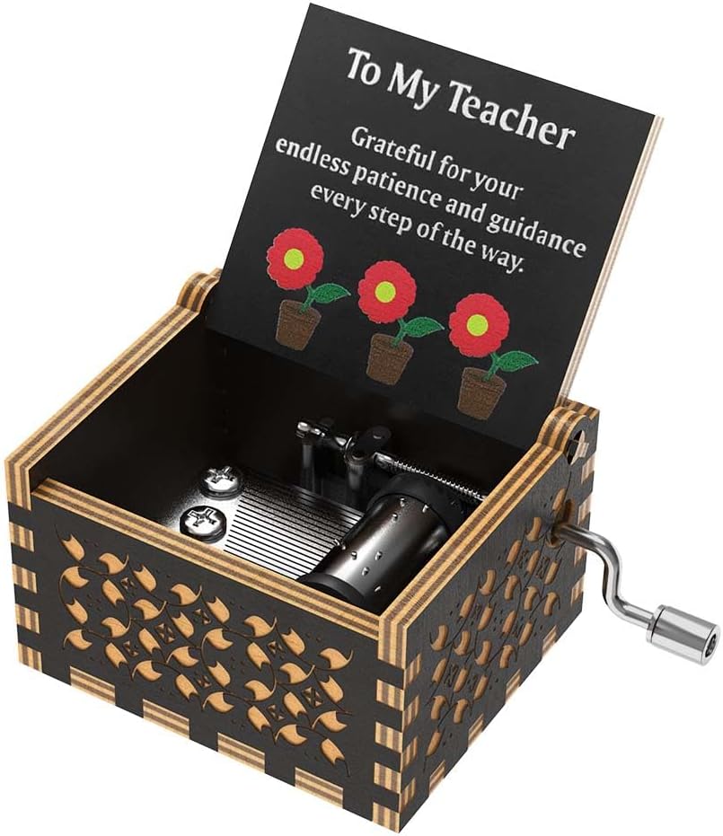 Ucuber Teacher Appreciation Music Box,Play You are My Sunshine Wood Black Best Gift for Teacher, Thanksgiving Christmas, Cute Student Teacher Gifts Novelty Daycare Teacher Gift