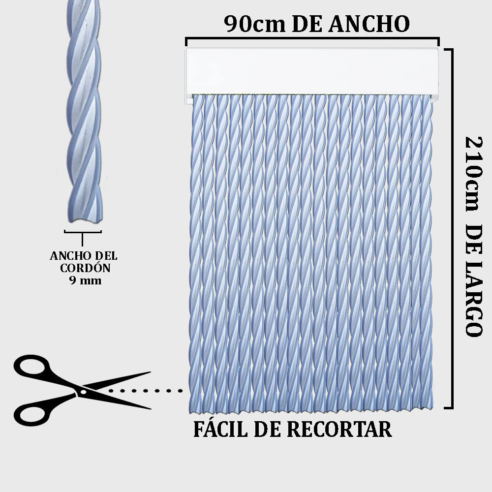 Cortinas - Tenda in corda per esterni, in plastica PVC e barra in alluminio, ideale per terrazze e verande, anti-mosche, bianco-grigio, 210 x 90 cm