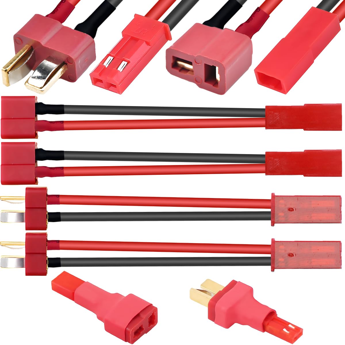 HAAMNING7 4 Pcs JST to for Deans T Plug Adapter Cable T Plug to JST Male Female Connector Adapter 20AWG 15cm Wire, for RC Car ESC Charger Lipo Battery Charging