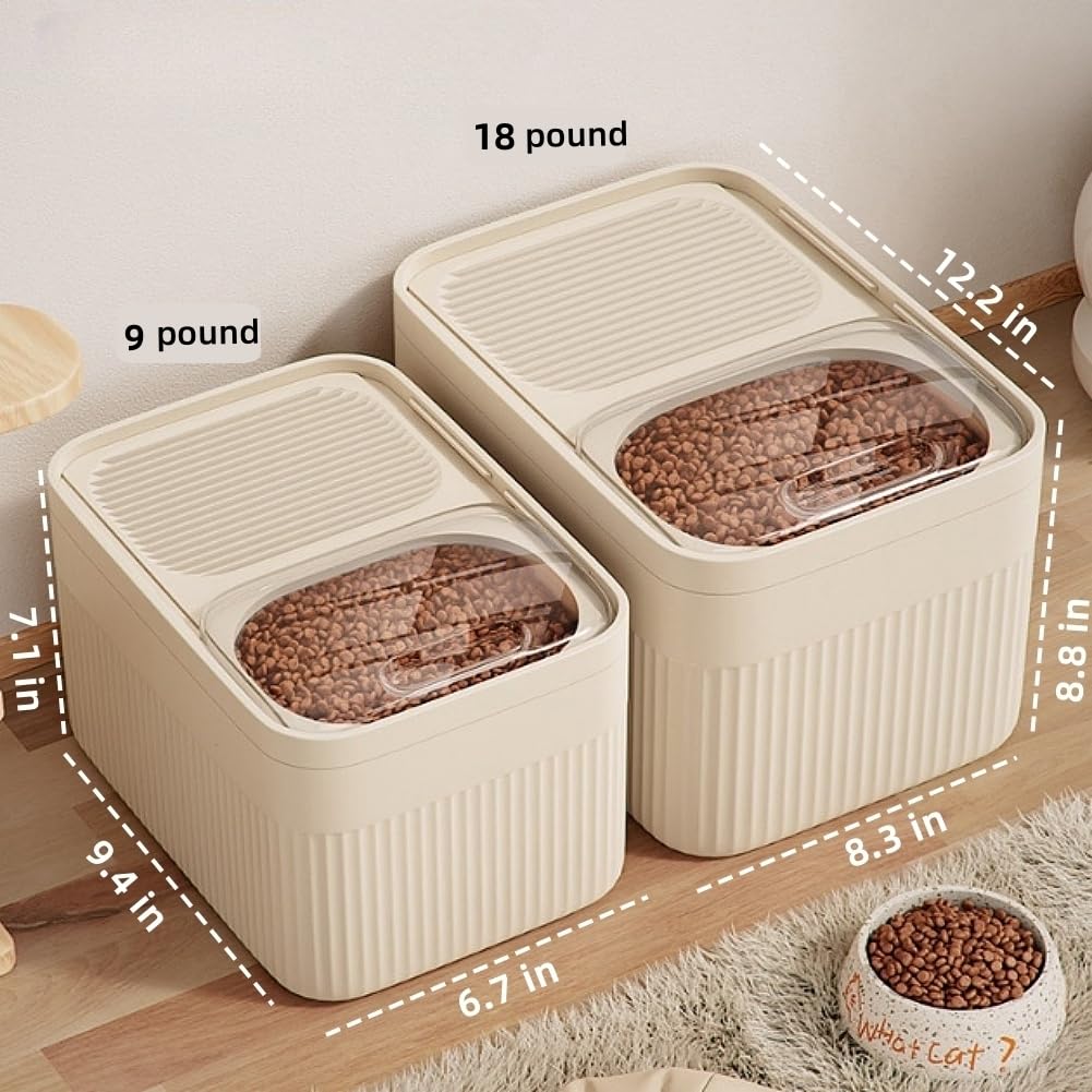 Airtight Pet Food Storage Container, Up to 30 lbs, For Dog Cat and Other Pet Food Storage Bin with Measuring Cup (Beige, 18 pounds)