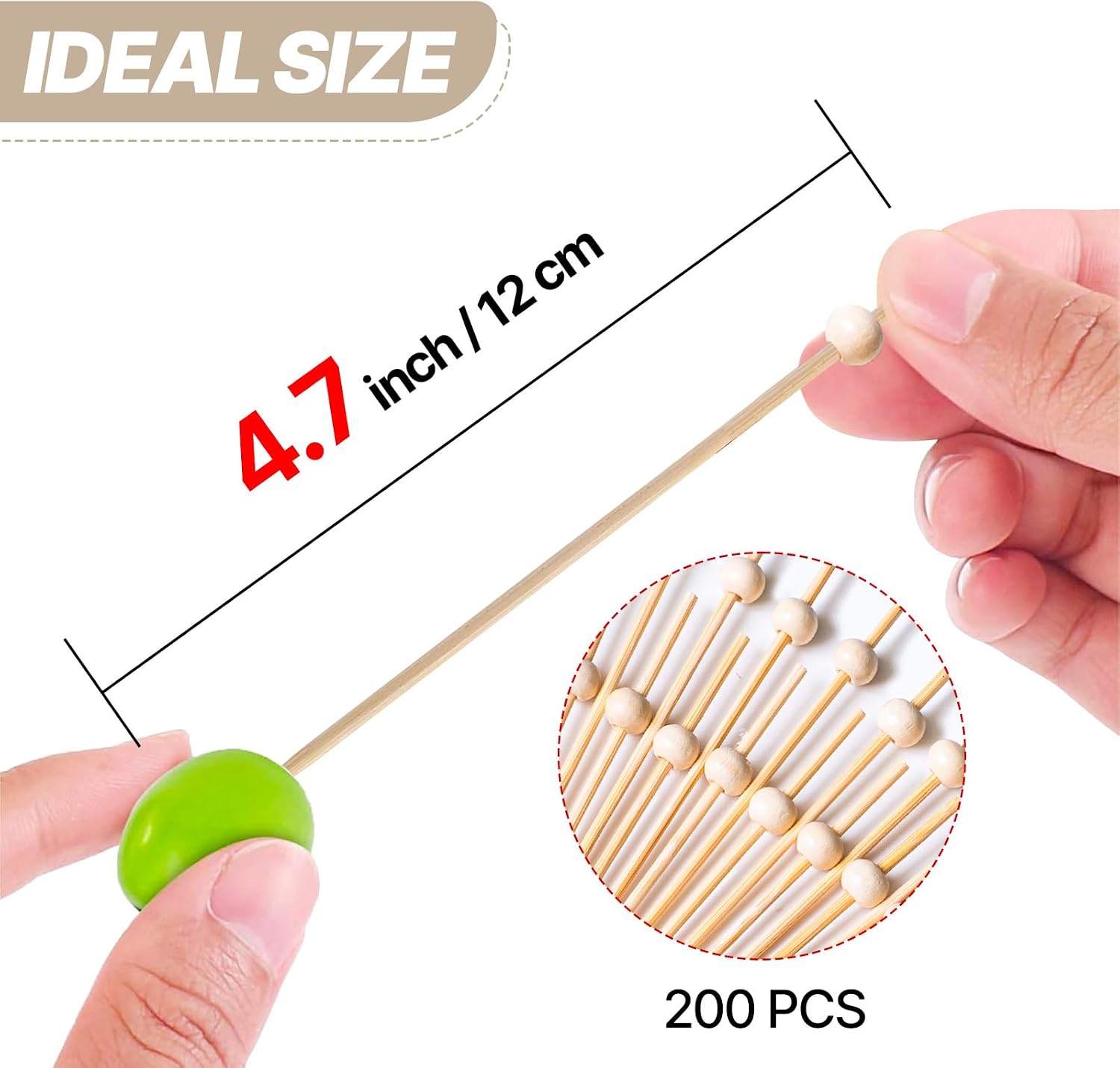 PuTwo Cocktail Picks 4.7 Inch 200pcs Bamboo Fancy Skewers Toothpicks for Appetizers Wooden Ball Toothpicks for Food Drink Fruit Sandwich BBQ Charcuterie Boards Accessories Birthday Party Supplies image 3