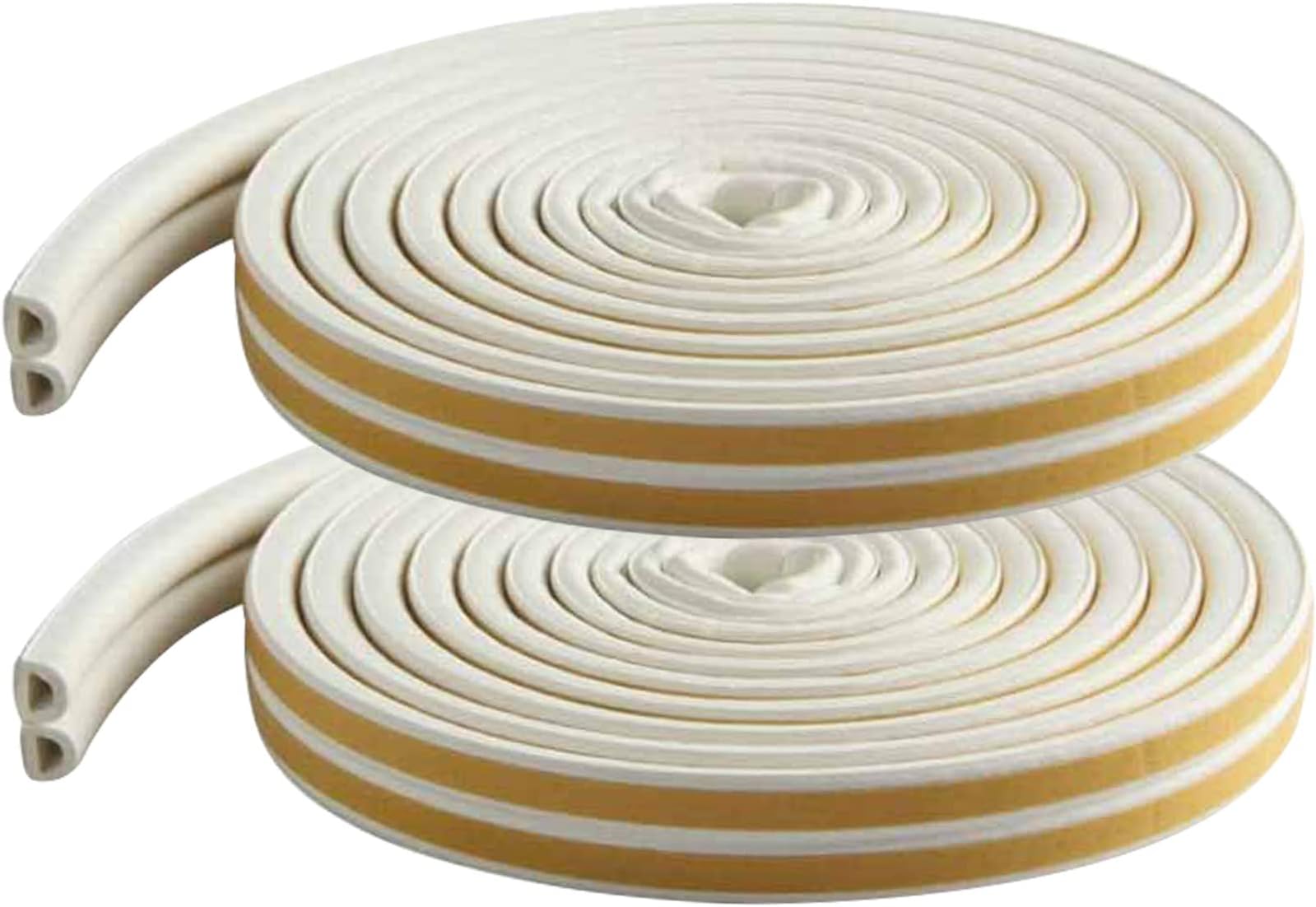wordmouk Weather Stripping Tape Foam Sealing Tape Doors Windows Draught Excluder D Type Self-Adhesive Anti-Collision Rubber Sound Insulation for Door Draught Stopper, 5M x 2 Roll, Total 10M (White)