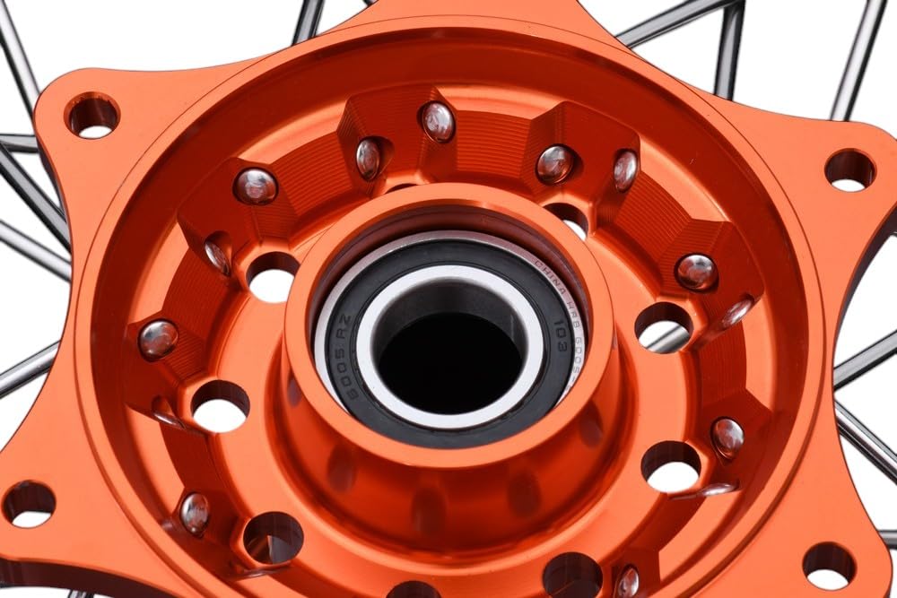 avdb-moto Cerchi Anteriore + Posteriore a Raggi 17" / 17" compatibile con KTM EXC 150 TPI 2020-2023, EXC 250 / SIX DAYS 16-20, HUSQVARNA FE 250 FE250 2016-23, GASGAS EC 250 21-23 Supermoto (Arancione)