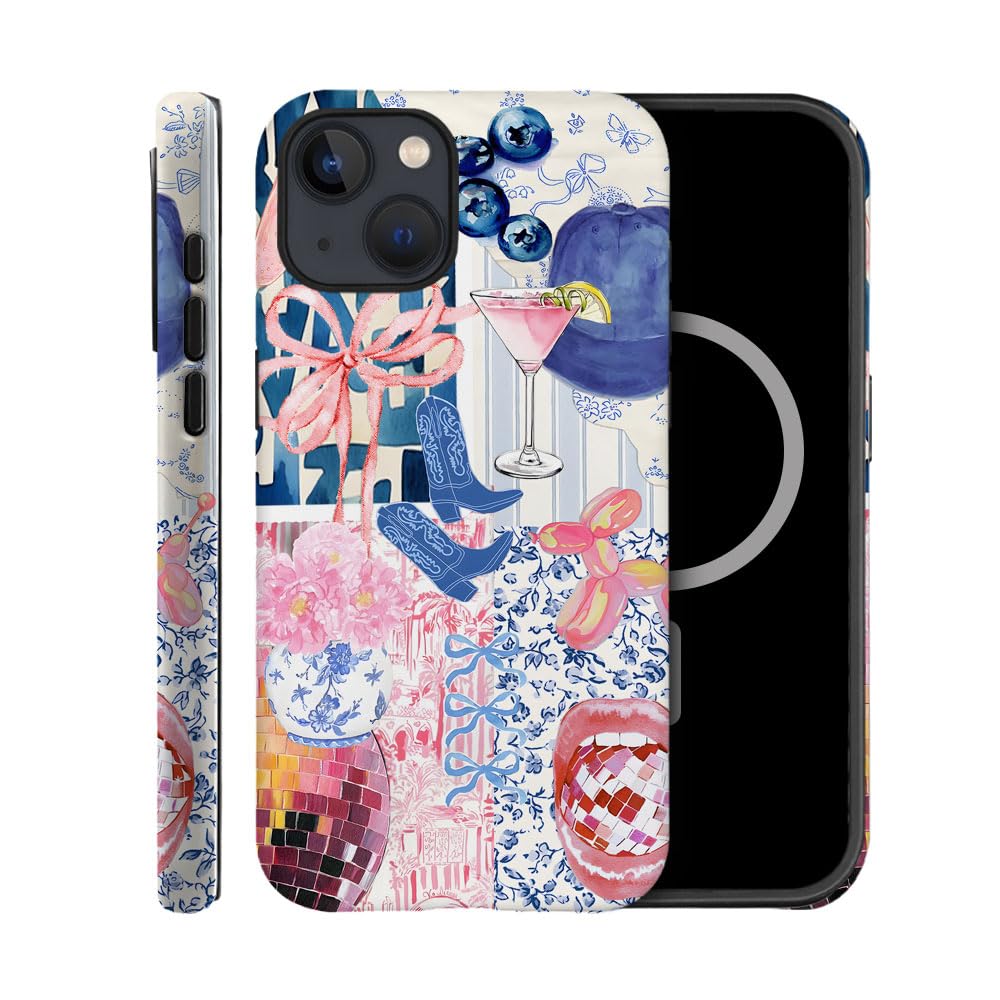 TnXee Case Compatible with iPhone 15 Plus,Compatible with MagSafe,Fall Prevention Hybrid 2-Layer Hard Shell Cases for Girls Boys,Bow Boot Disco Lip