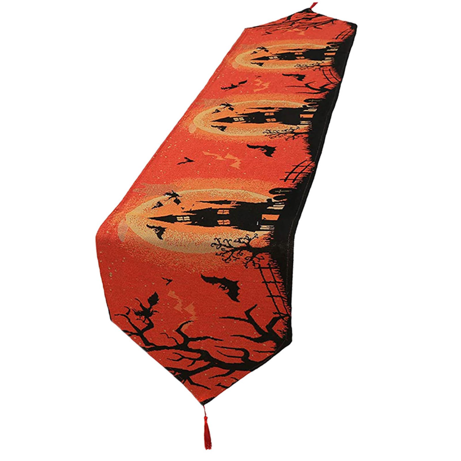 Jazuaiao Halloween Table Runner Embroidery Pumpkin Bat Dinner Runners for Indoor Outdoor Parties Home Decoration Halloween Runner