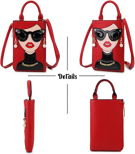 Miniatura 6 de Bolso de hombro para mujer, novedad con cara de mujer, bolso con asa superior y diseño funky de piel sintética, bolso de mano con asa superior