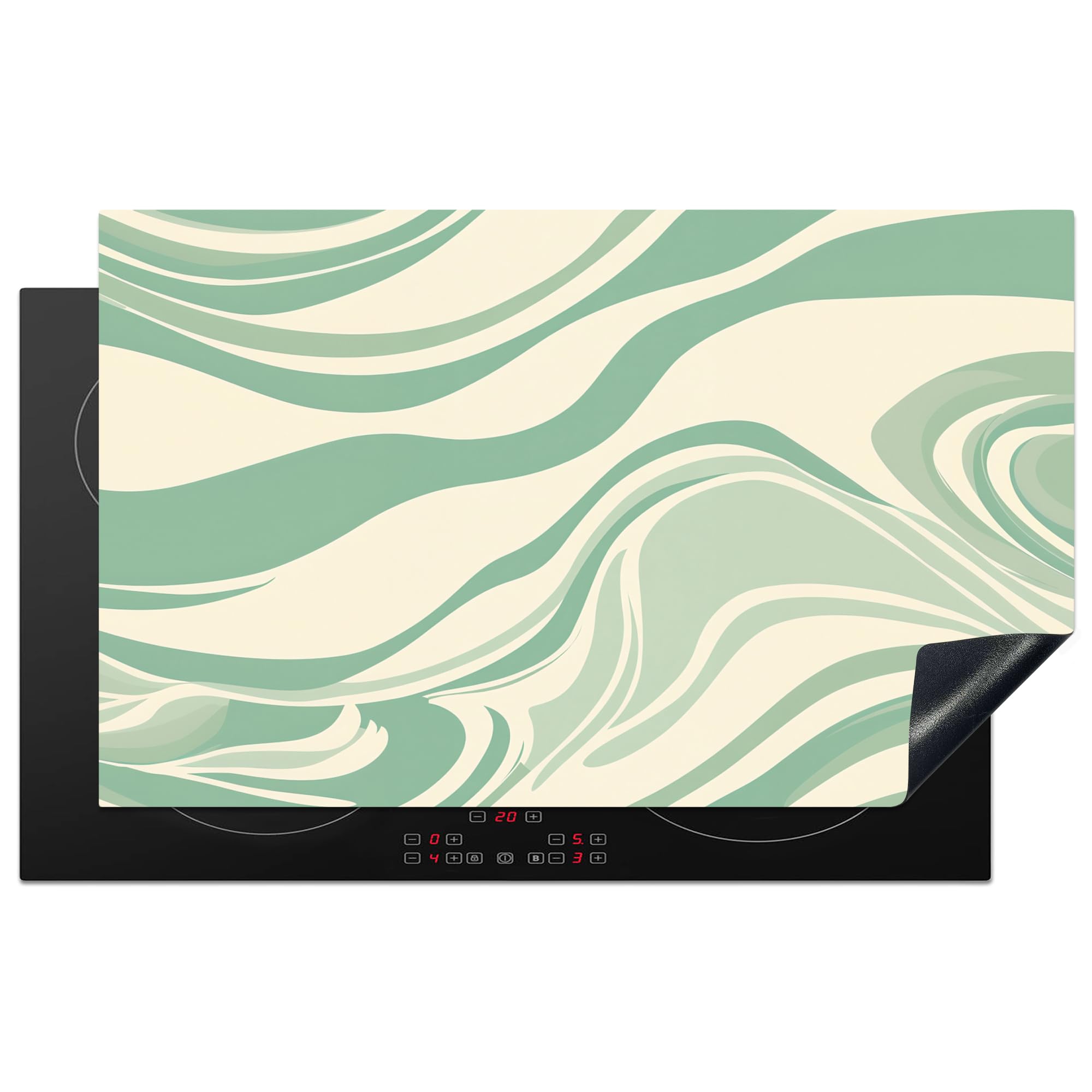 KitchenYeah© Induction Hob Protector Mat 20.5"x33.5" / 85x52 cm Cooker Top Protectors Cover Ceramic Covers Electric Hobs Vinyl Organic Lines - Mint Green - Marble