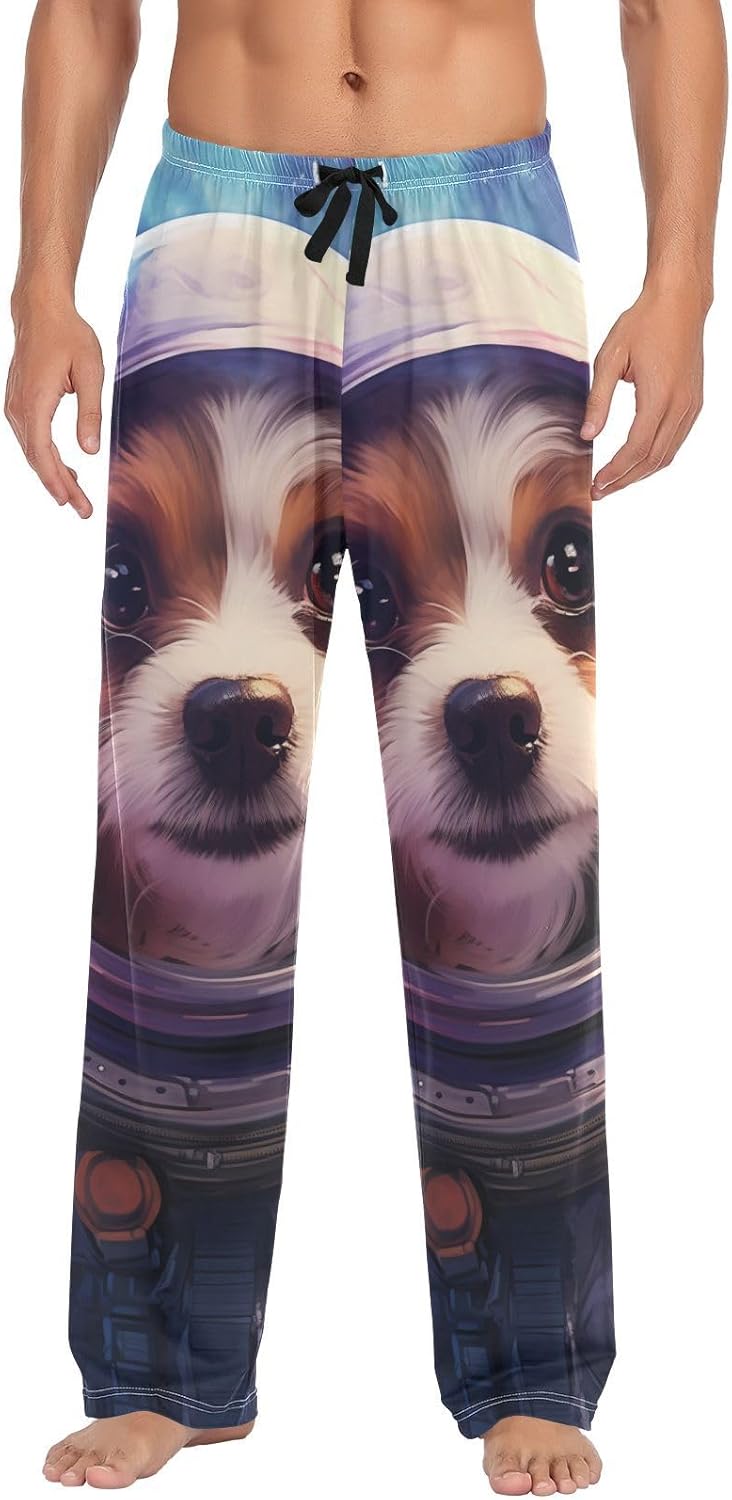 ALAZA Dog Puppy Astronaut Space Men's Sleepwear Mens Pajama Pants Bottoms with Pockets, S