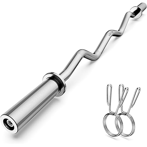 Olympic EZ Curl Barbell Bar 47", 2-Inch Curl Bar for Weight Lifting,Hip Thrusts,Squat,Biceps-Home Gym Weight Bar, Chrome Curling Bar for 2 Inch Weight Plates -2 Spring Collars(500lb Weight Capacity)