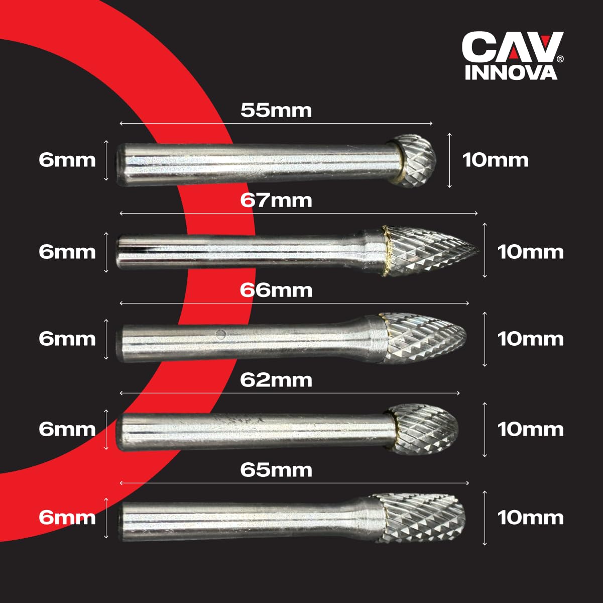 Set 5 Fresas de Carburo de Tungsteno (6 x 10 mm) para Taladro y Multiherramienta | Brocas Rotativas Tipo Lápiz, Lima, Carbide Burr para Metal, Acero, Aluminio, Madera y Plástico | Lijar