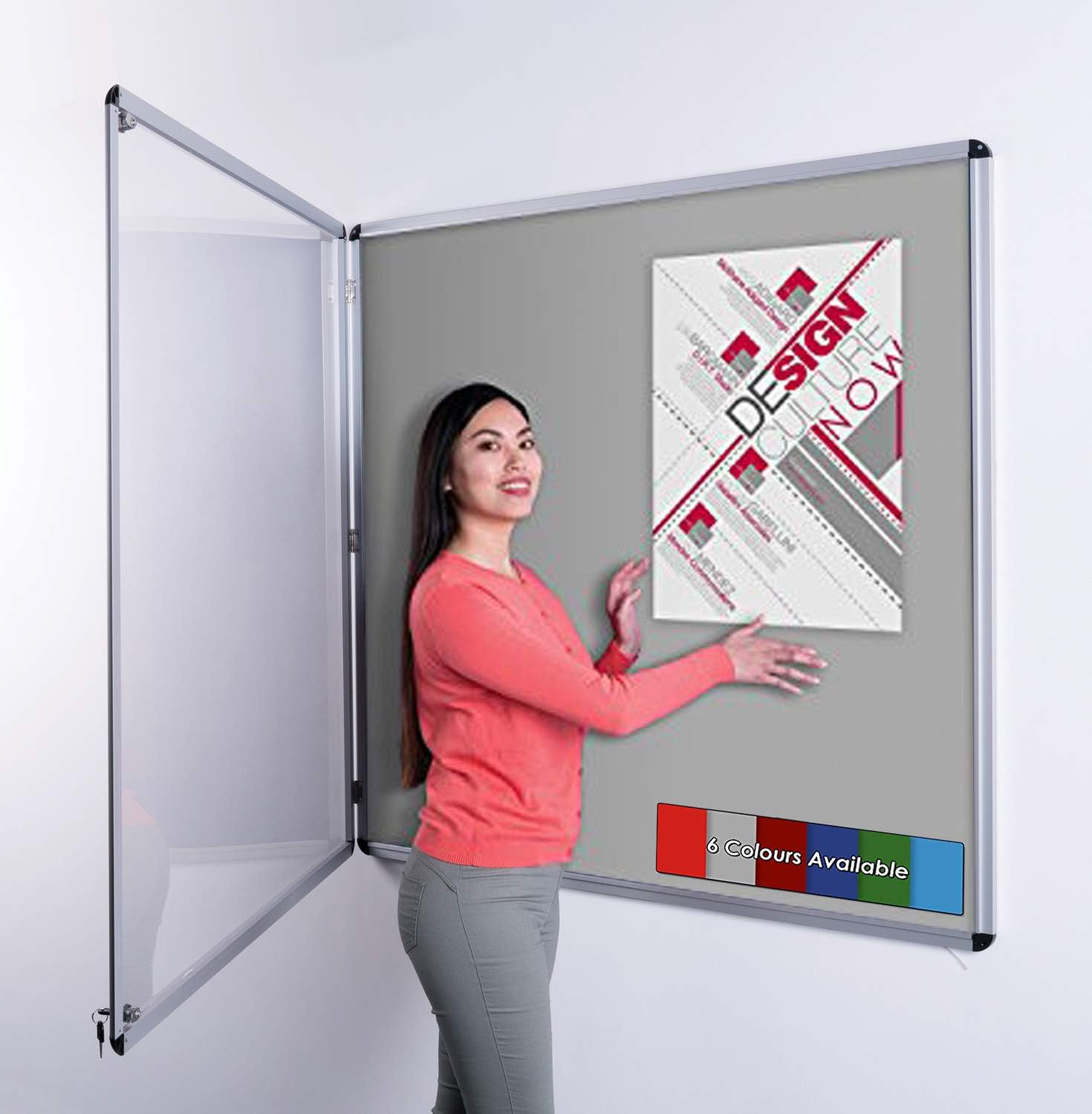 Wonderwall Classic Tamperproof Lockable Felt Grey Noticeboard, 120 x 120 cm, Indoor Pinboard with Double Locks and Keys - Ideal for Office, School & Healthcare Displays
