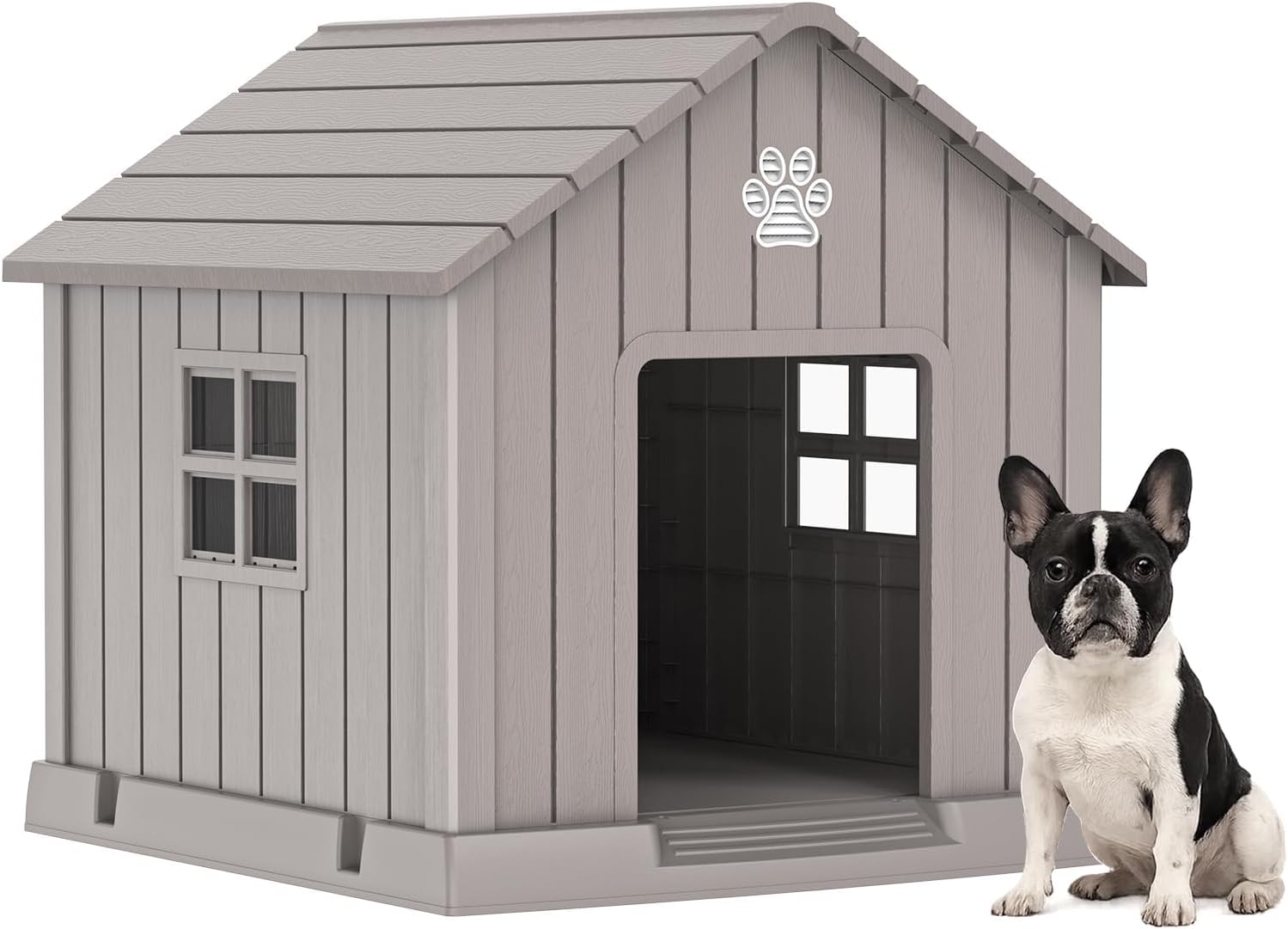 31" Dog House Kennel Indoor Outdoor,Peaked Deck Doghouse,Keep Your Dog Dry & Cozy(Grey 31.18 * 33.7 * 32.52inch)