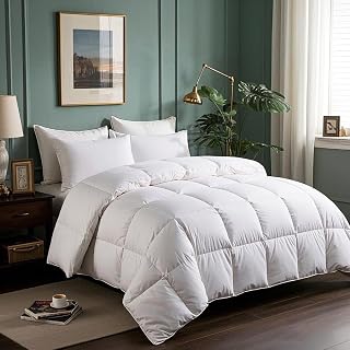 Serta Queen Goose Down Fiber Comforter Duvet Insert - Hypoallergenic All-Season 90x90, 100% Cotton, Hotel Luxury 58oz White