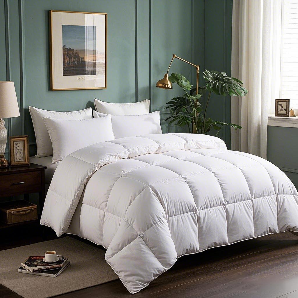 Serta Goose Feathers Down Fiber Comforter Twin Size Duvet Insert,100% Cotton,Hotel Luxury Hypoallergenic Comforter 43oz All Season Medium Warmth 68x90 in White