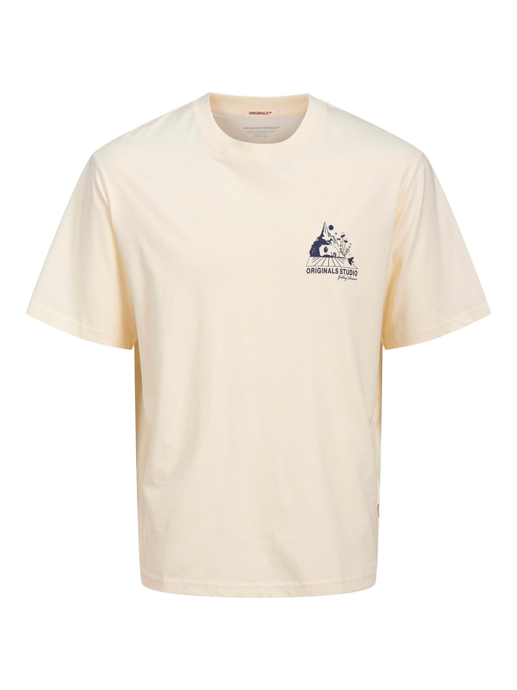 JACK & JONES Men's Male Plus Size T-Shirt Jorbellagio Collage Tee Ss Crew Ne Pls, Antique White, 4XL
