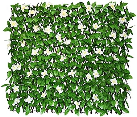 GLANT Expandable Fence Privacy Screen for Balcony Patio Outdoor,Decorative Faux Ivy Fencing Panel,Artificial Hedges (Single Sided Leaves) (1, Green-Flowers)