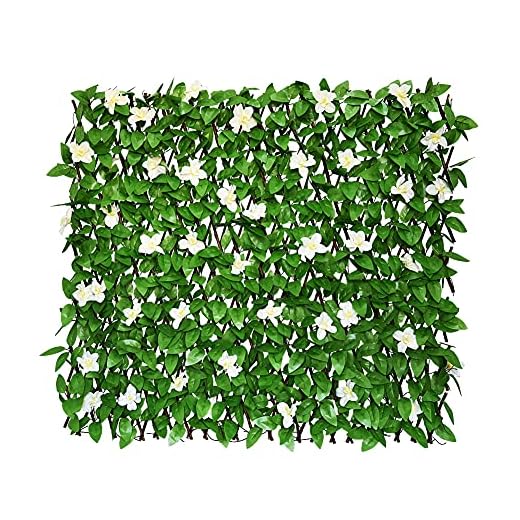 GLANT Expandable Fence Privacy Screen for Balcony Patio Outdoor,Decorative Faux Ivy Fencing Panel,Artificial Hedges (Single Sided Leaves) (1, Green-Flowers)