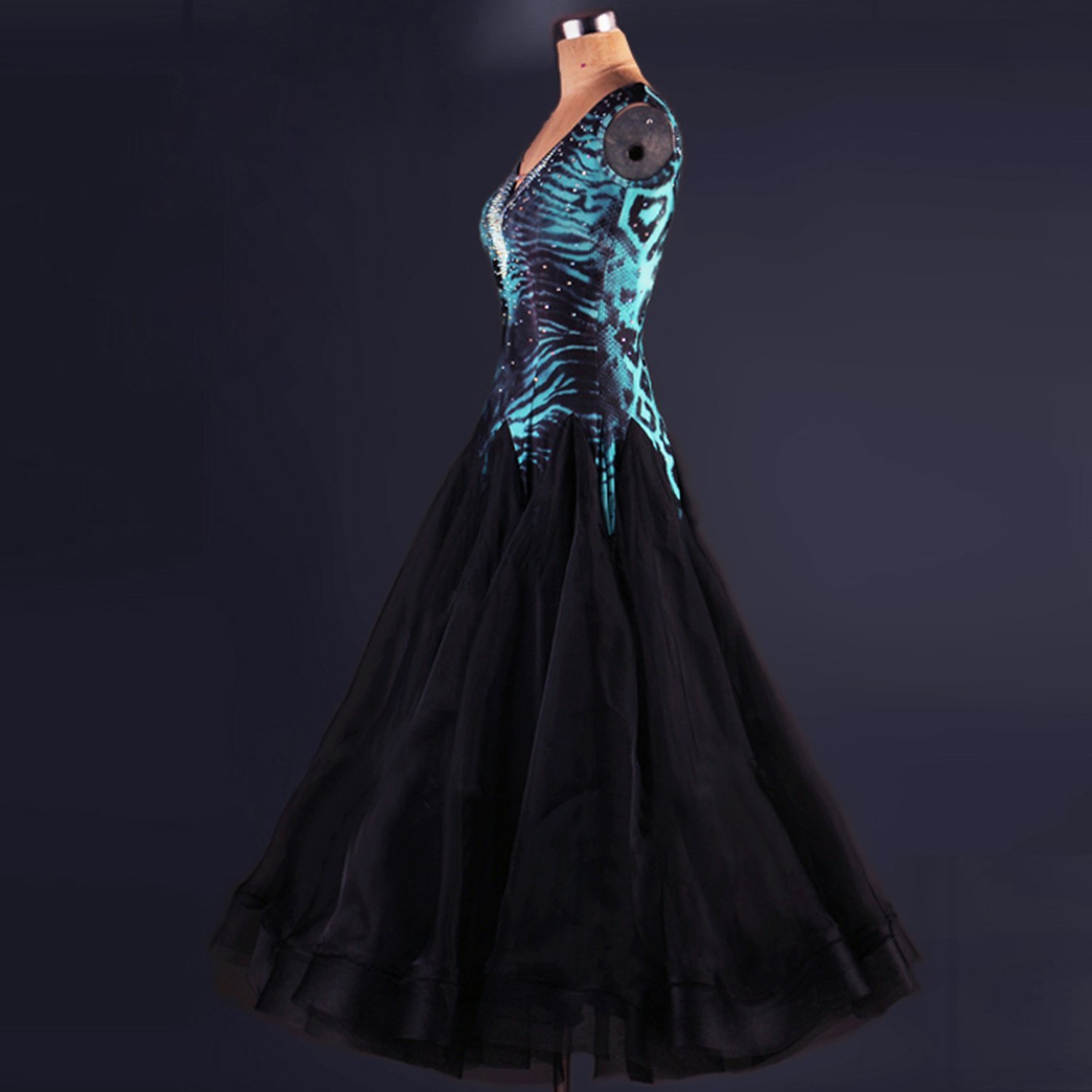 YC Bene Donne Danza Moderna Standard da Ballo Concorrenza Abiti Leopardo Strass, Collo a V Danza Costumi espansione Gonna per Donne Performance Tango Valzer Abiti Leopard M