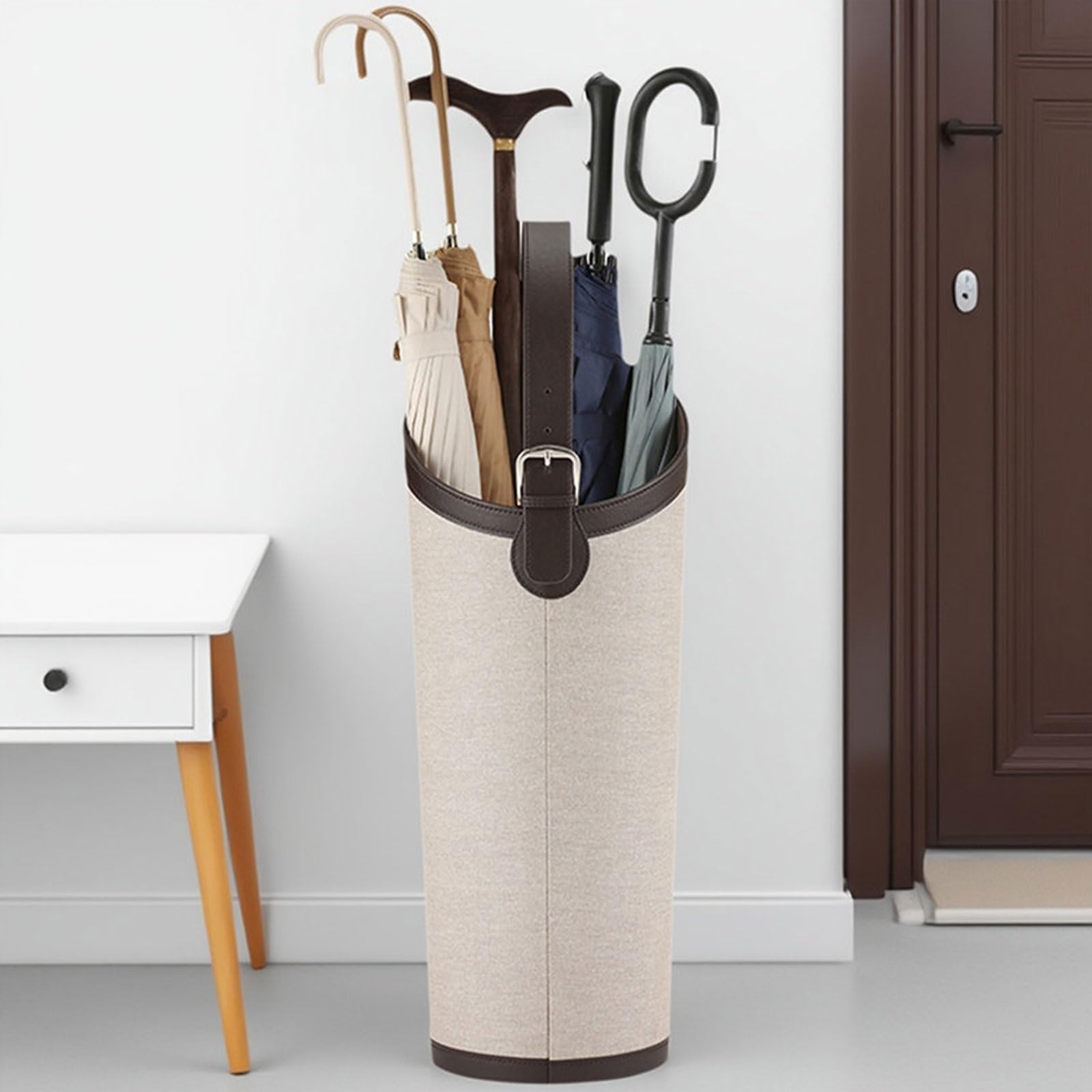 OECETCAWKD Large-Capacity Leather Umbrella Stand, Tall Umbrella Holder with Removable Drip Tray, Umbrellas Storage Bucket for Home, Office,Household Entryway(B)