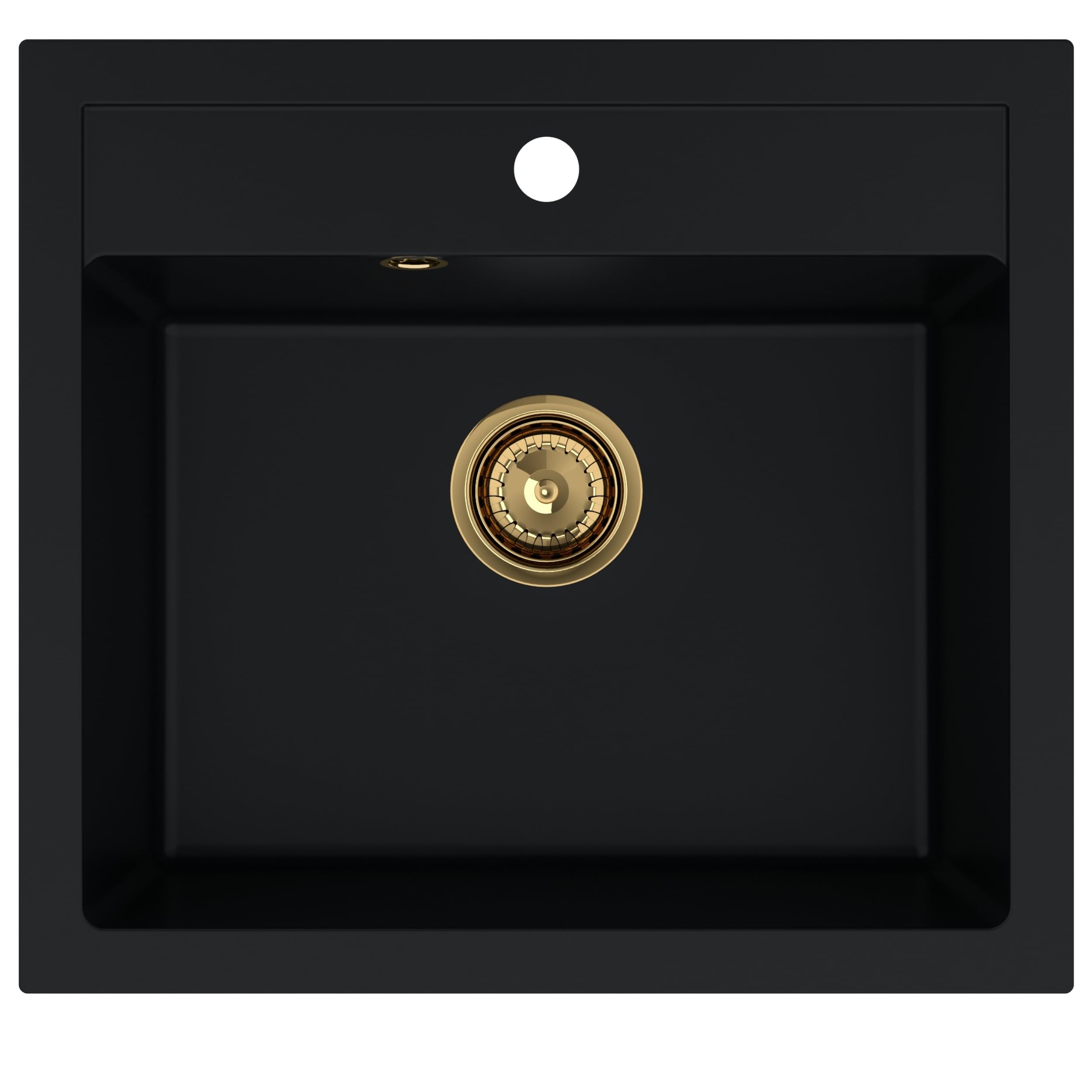 SINK QUALITY Évier en granit noir avec taches dorées 56 x 51 cm – Évier avec siphon doré et agent imperméabilisant – Évier pour armoires inférieures à partir de 60 cm de largeur – Lavabo pour cuisine