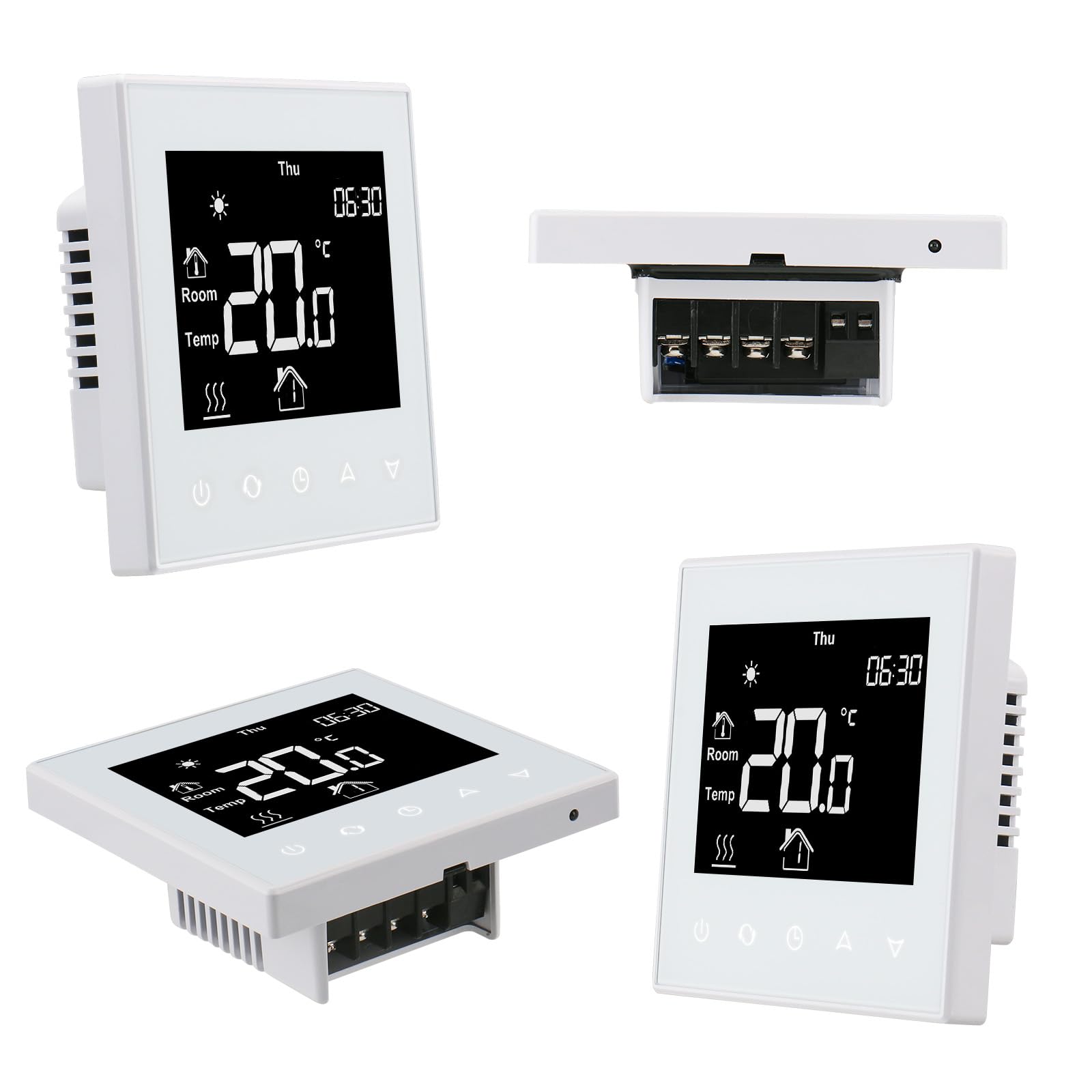 Wengart Termostato Negro Inteligente WG505 (16A), Pantalla Táctil LCD para Calefacción Eléctrica por Suelo Radiante, Doble Sensor (Aire/Suelo), Programable, Apto para Caja Cuadrada 86mm